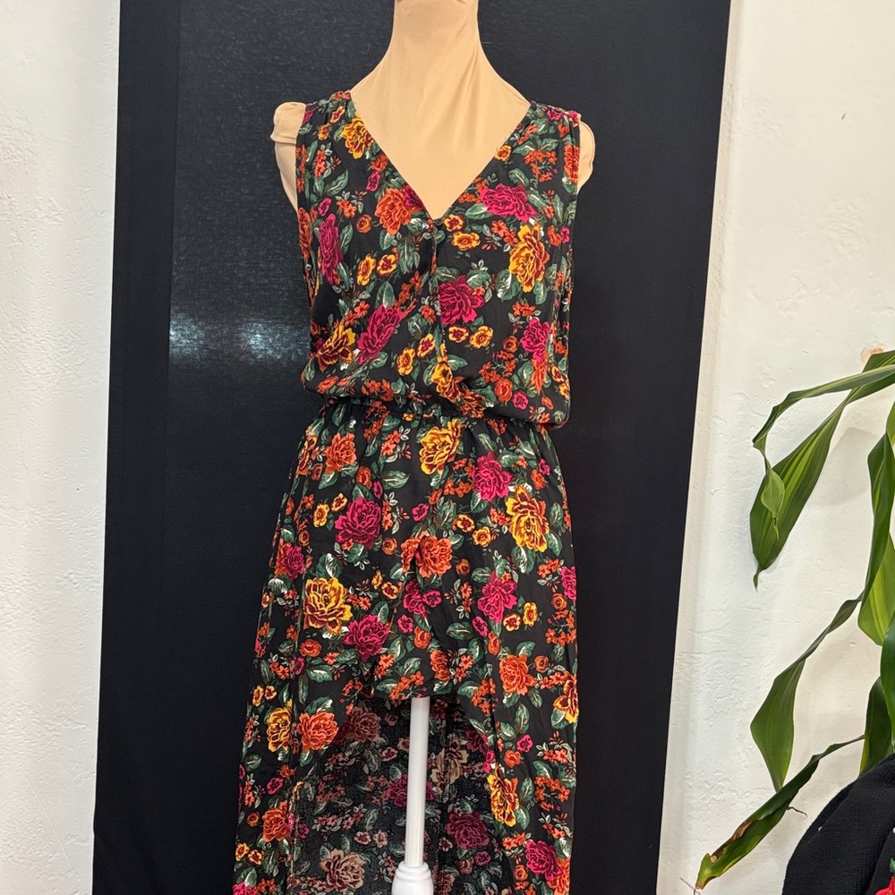 Ambiance High-Low Dress - Black and Red Floral